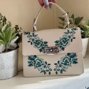 White House Black Market Cream Floral Satchel
